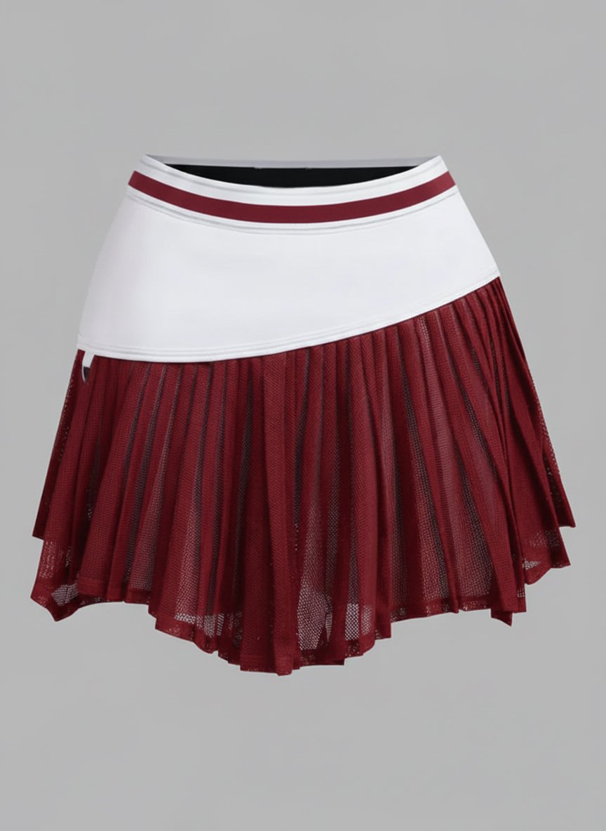 Pleated Irregular Craftsmanship Tennis Skirt Burgundy