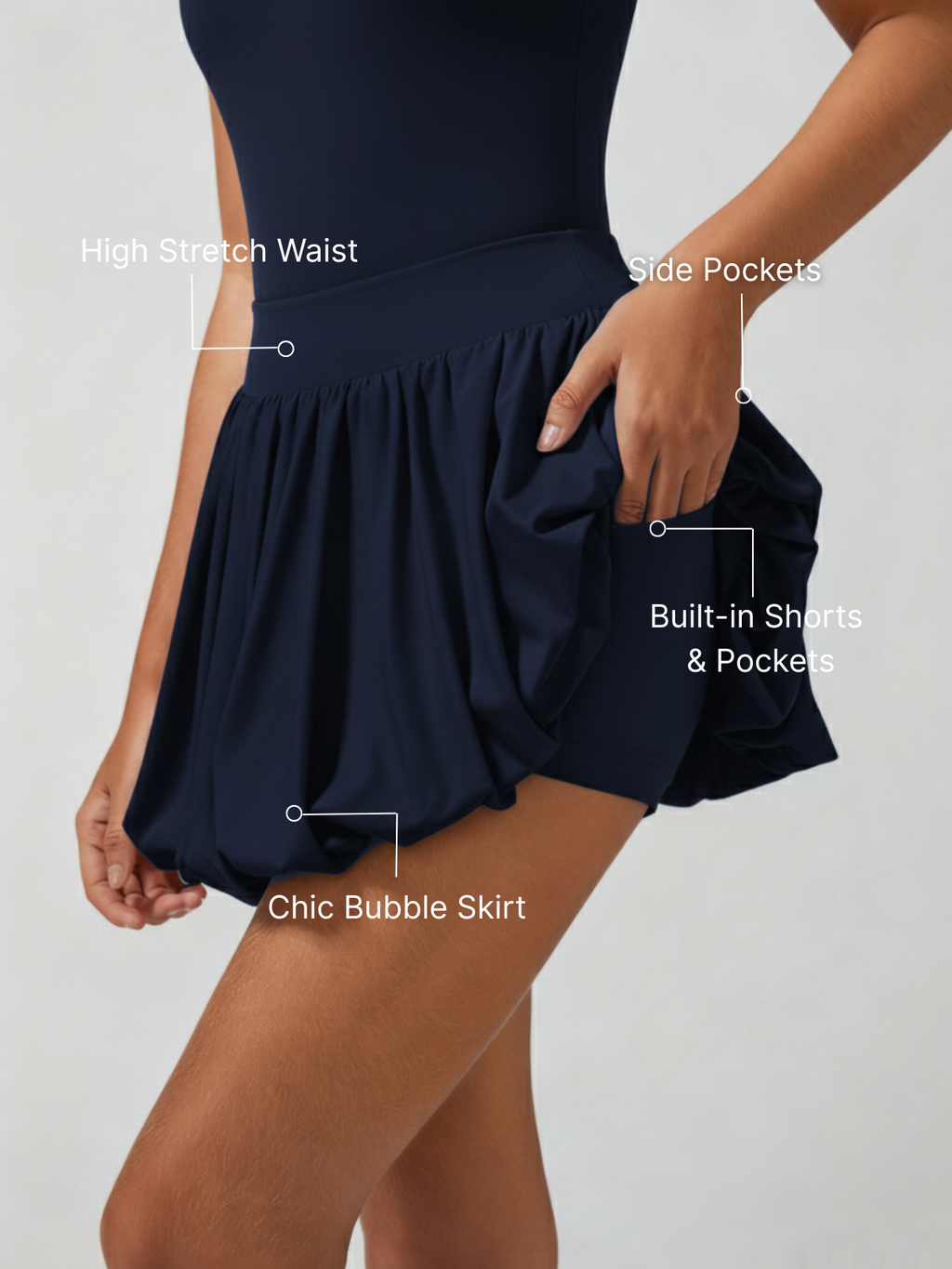 Pocket Stitching Bubble Tennis Skirt