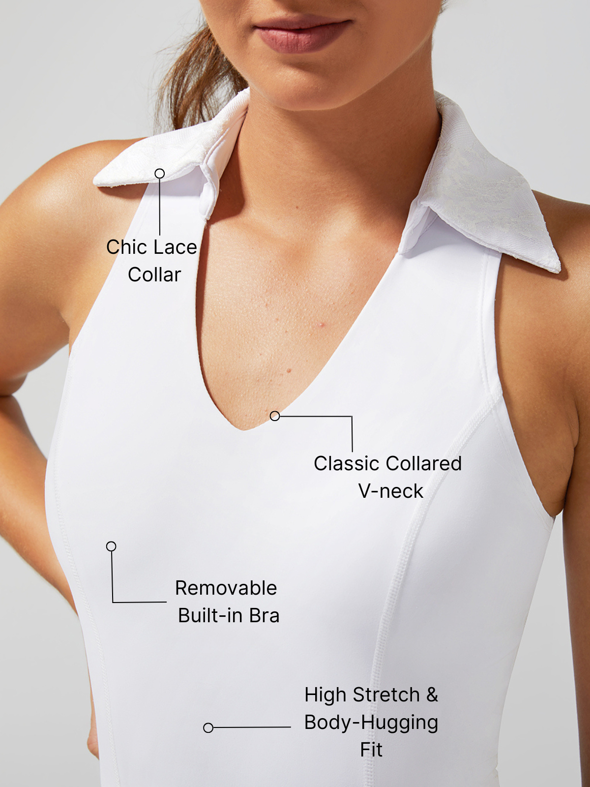 High Elasticity Lace Polo Tank Top with Built-in Bra