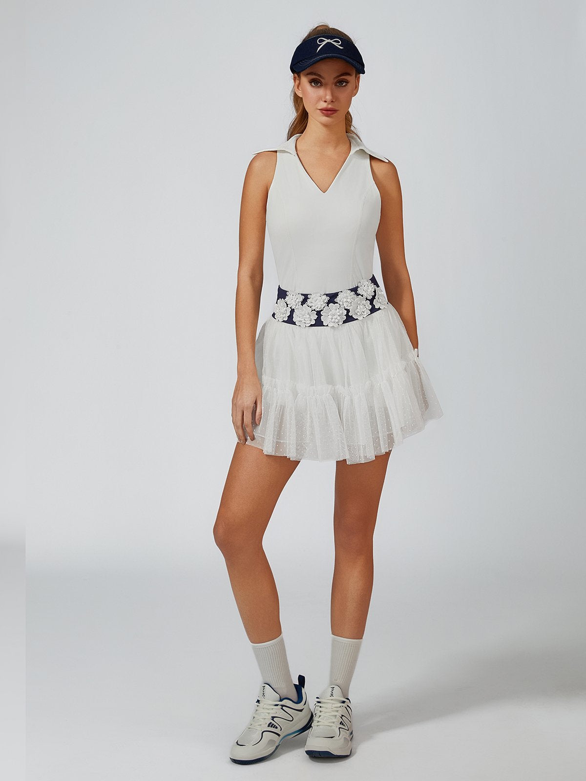 Cute 3D Flowers Dot Mesh Tennis Skirt