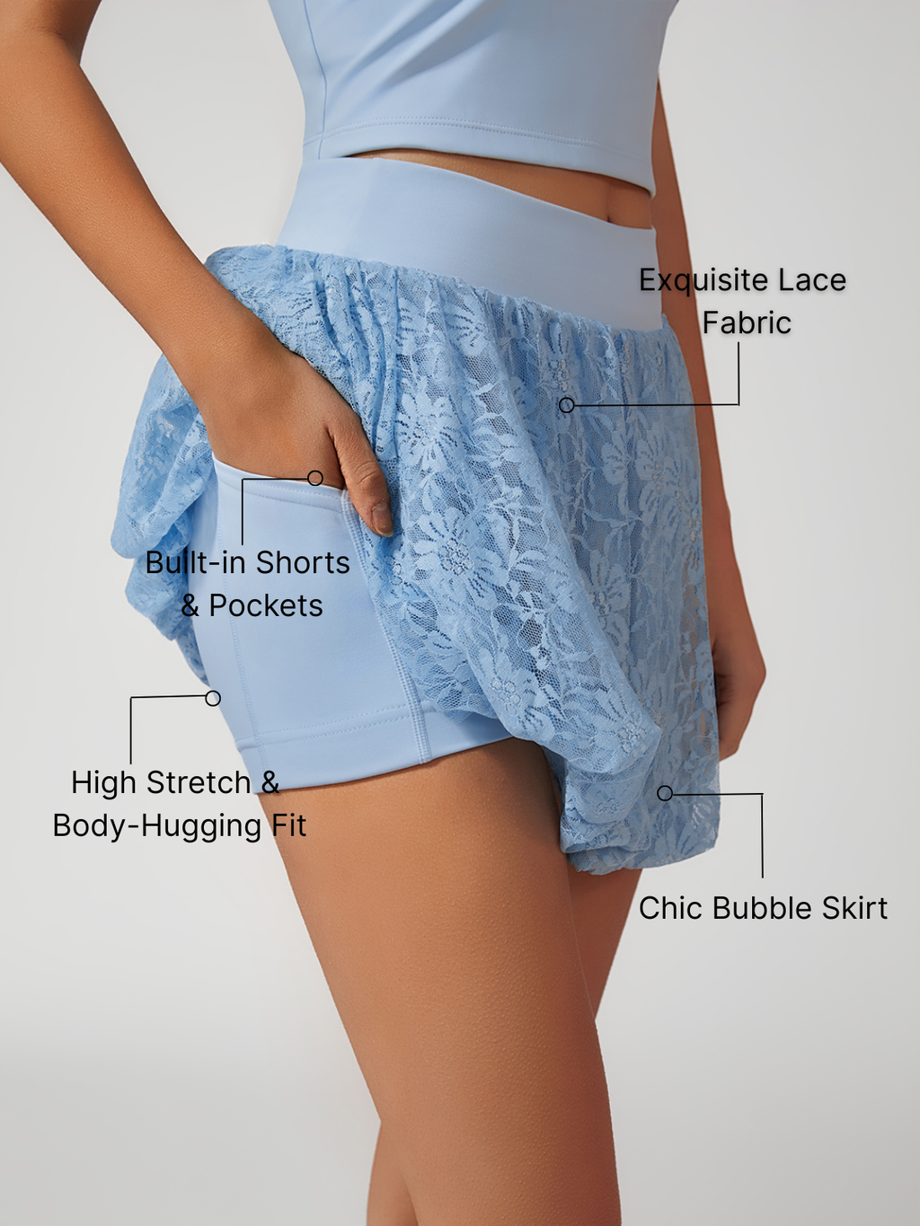 Lace Bubble Tennis Skirt Light Blue