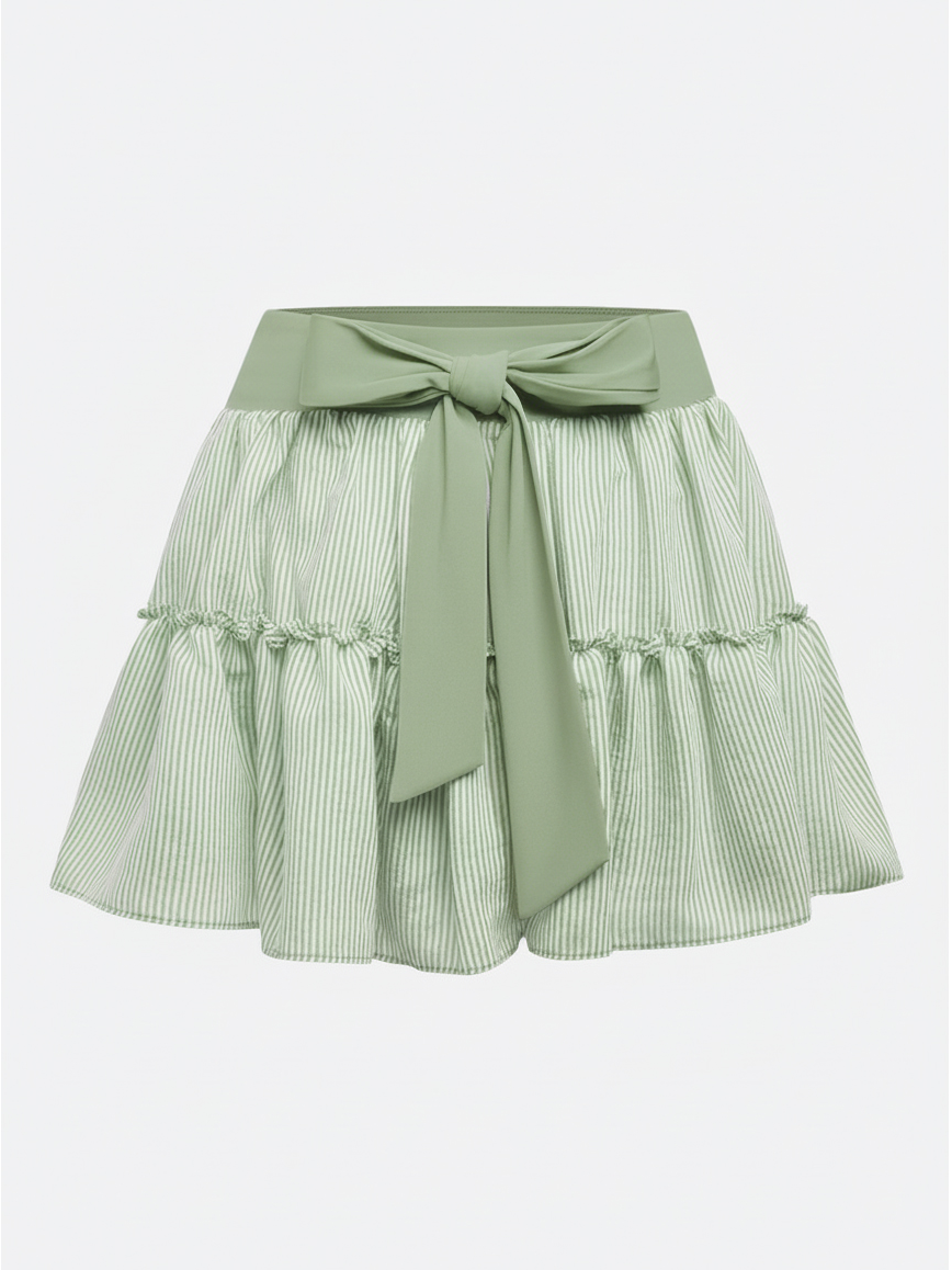 High-stretch Waistband Bow Tennis Skirt Green
