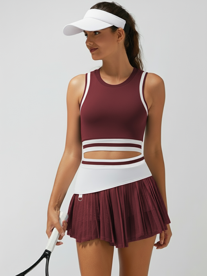Seamless Ribbed Performance Fabric Crew Neck Crop Tank Top