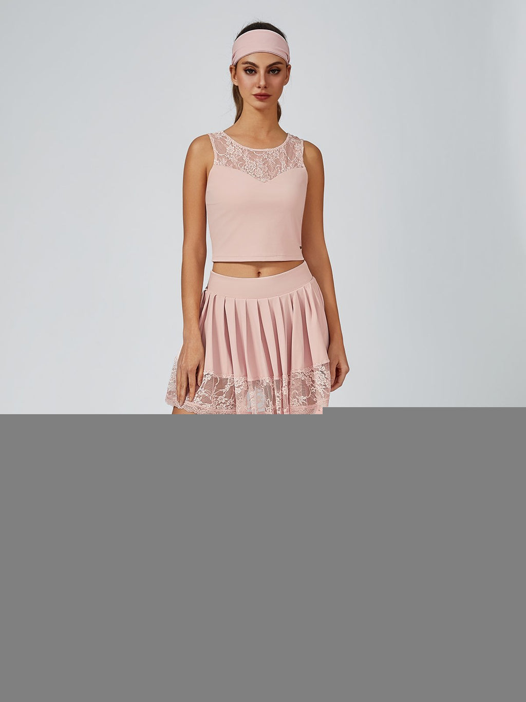 Lace Splicing Crew Neck Crop Tank Top