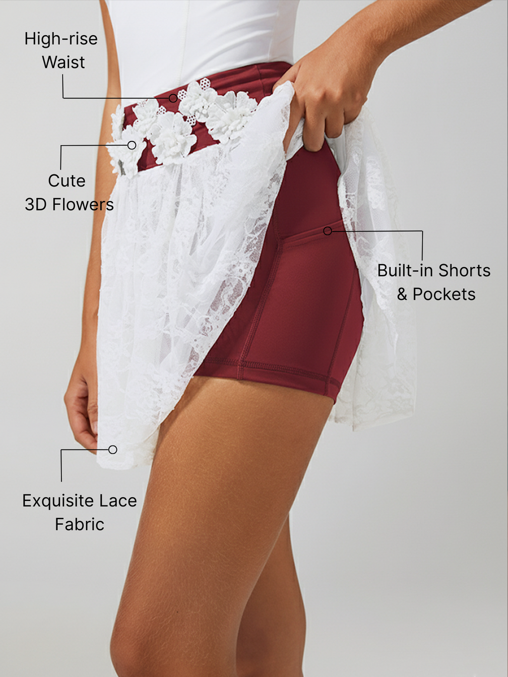 Lace 3D Flowers Pleated Tennis Skirt