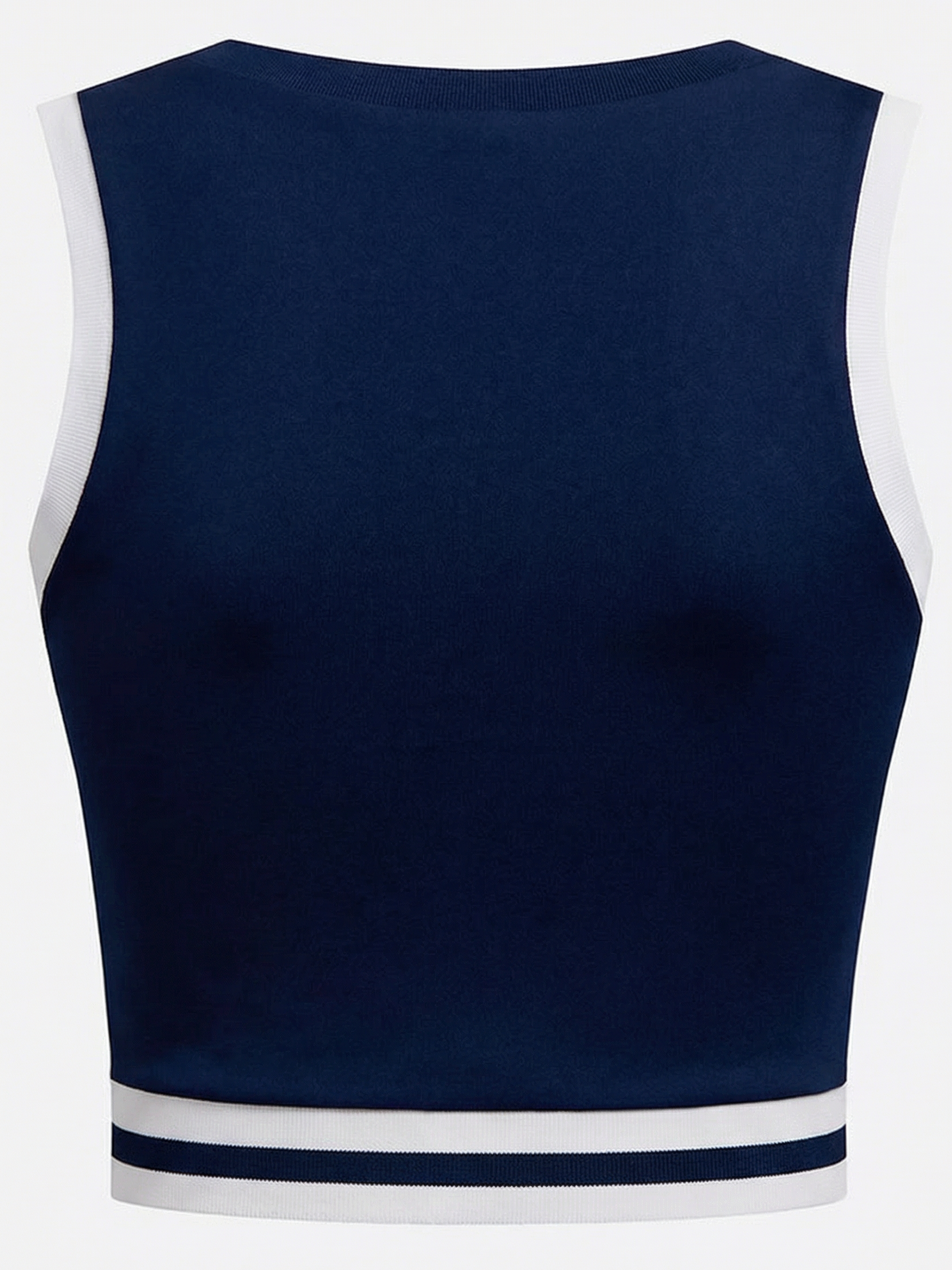 Seamless Ribbed Performance Fabric Crew Neck Crop Tank Top Navy Blue