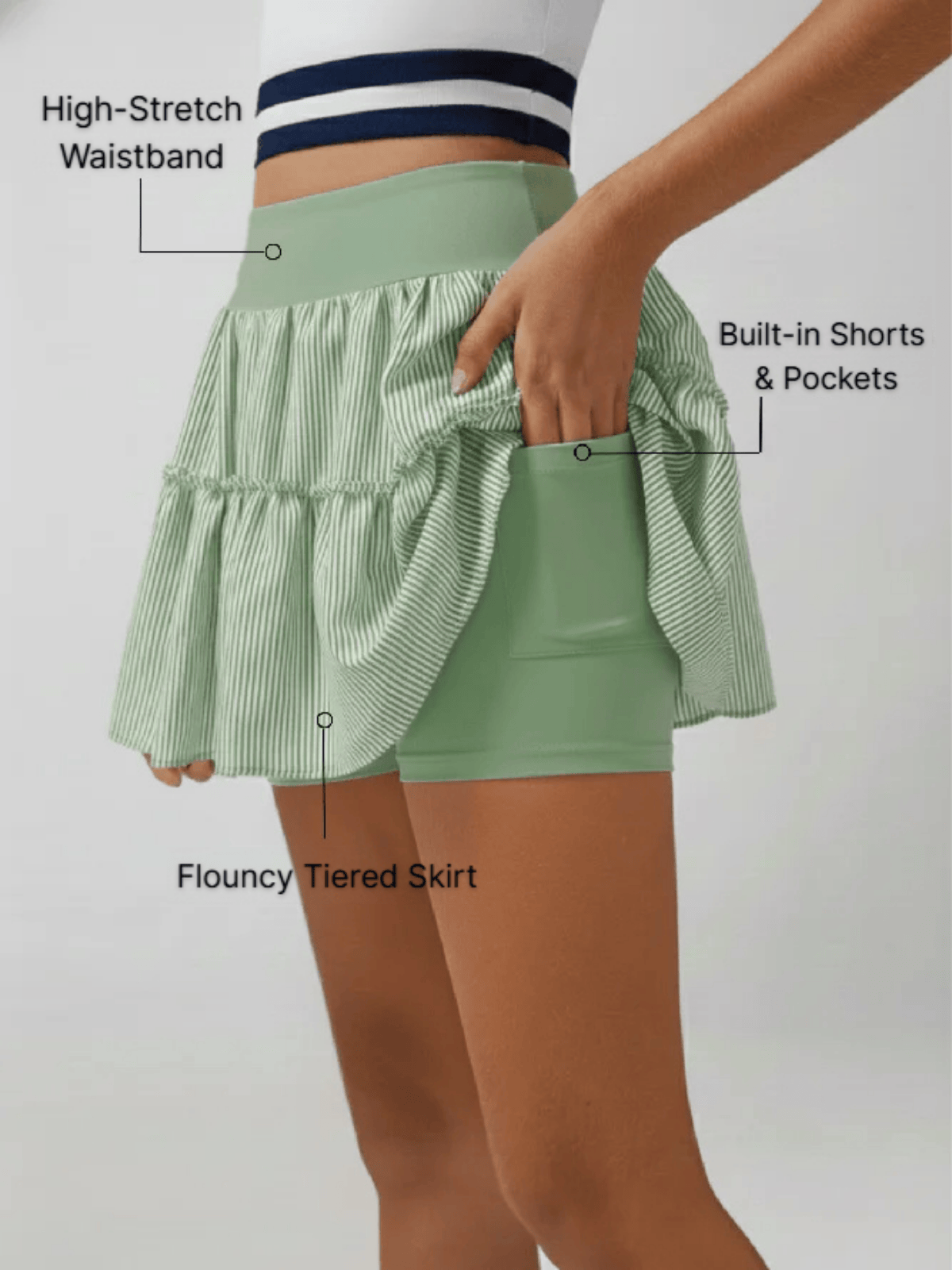 High-stretch Waistband Bow Tennis Skirt Green