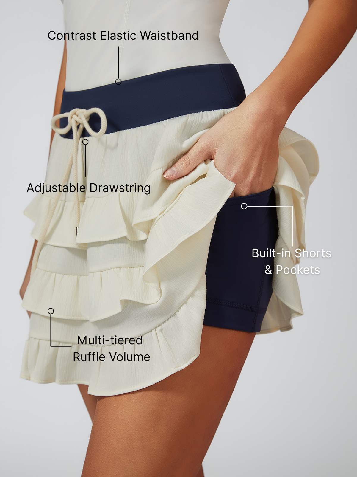 Contrast Waist Tiered Ruffles Tennis Skirt