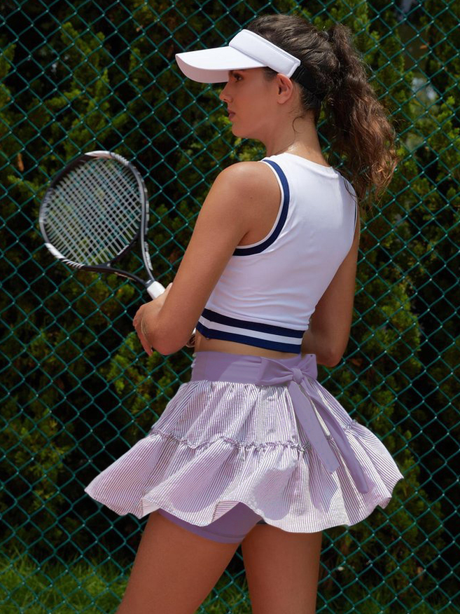 High-stretch Waistband Bow Tennis Skirt Purple