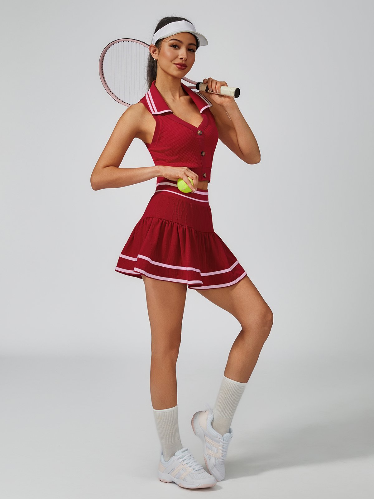 Collegiate Stripes Pleated Tennis Skirt Red