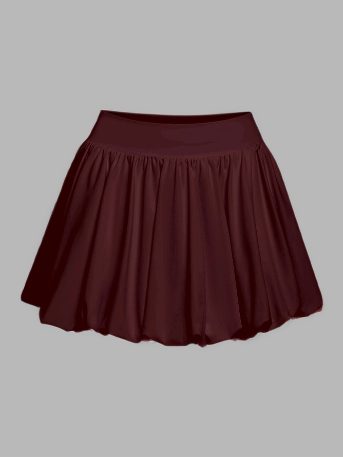 Pocket Stitching Bubble Tennis Skirt Burgundy