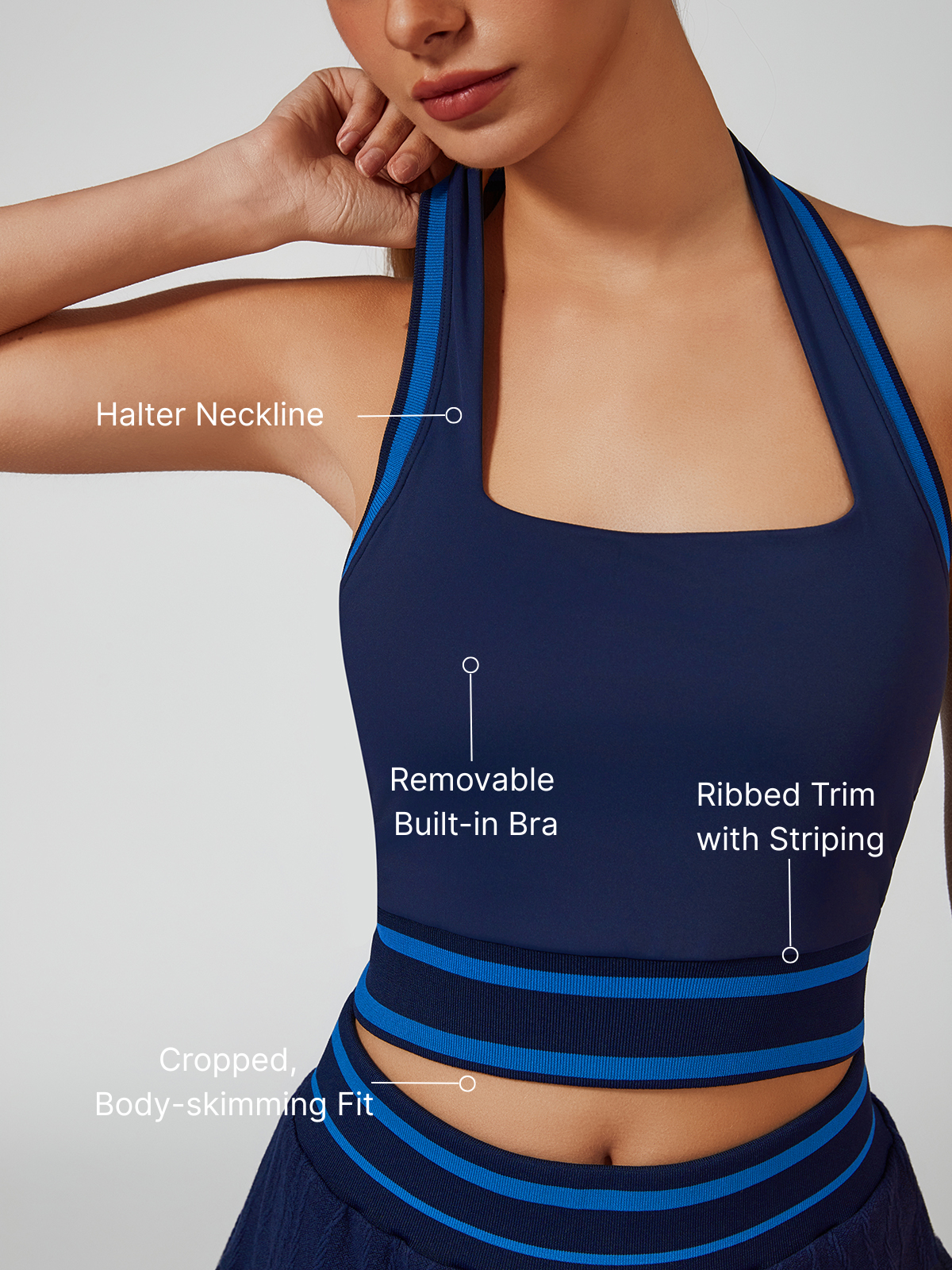 Cute Bow Halter Neckline Crop Tank Top with Built-in Bra