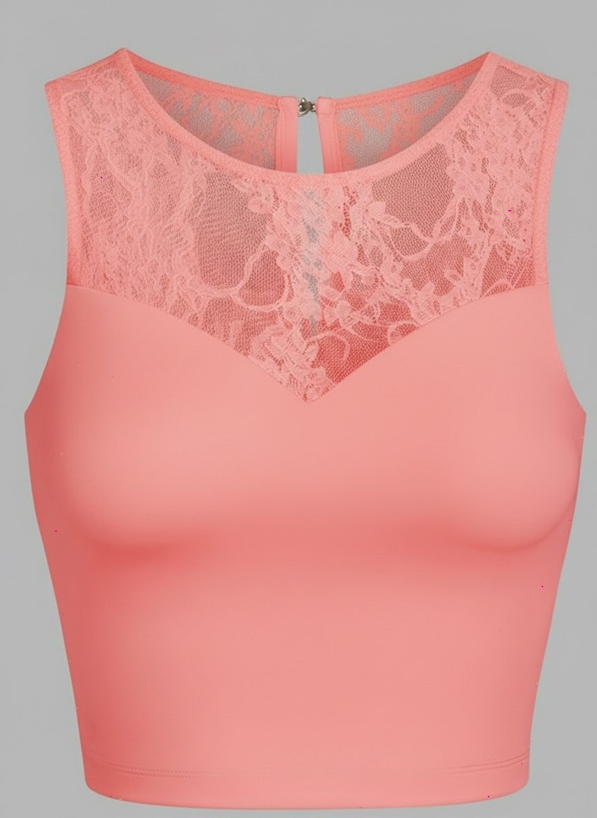 Lace Splicing Crew Neck Crop Tank Top