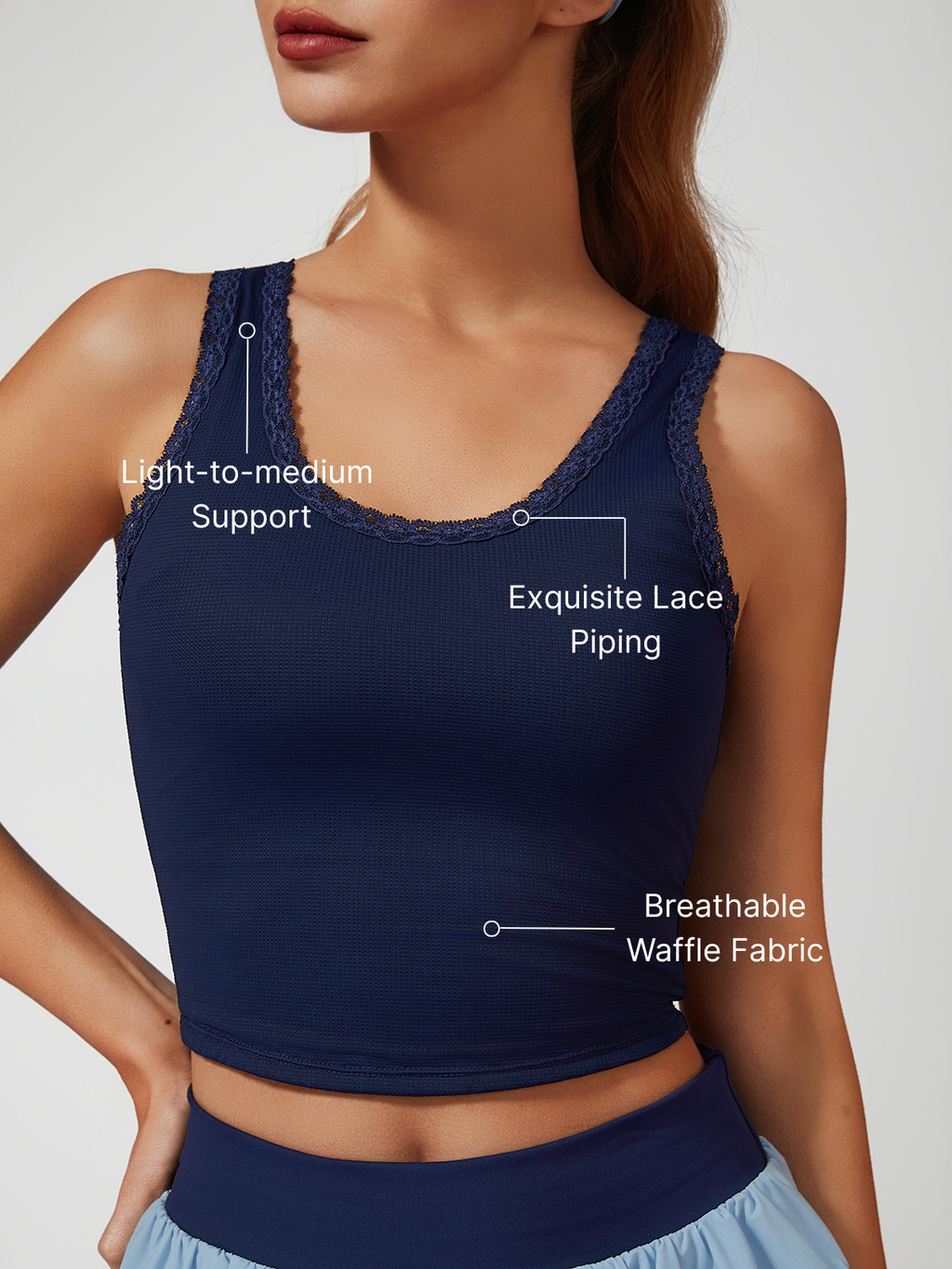 Light-to-medium Support Straps Lace Trim Crop Tank Top