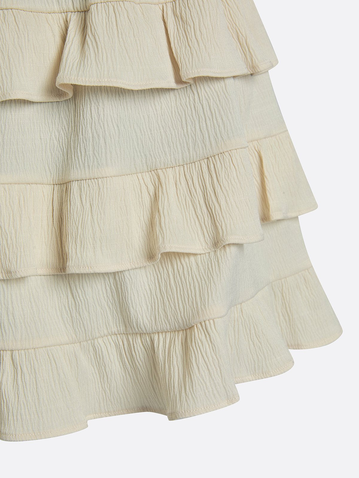 Contrast Waist Tiered Ruffles Tennis Skirt Beige