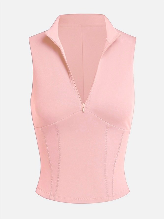 Front Zipper Stand Collar Tank Top