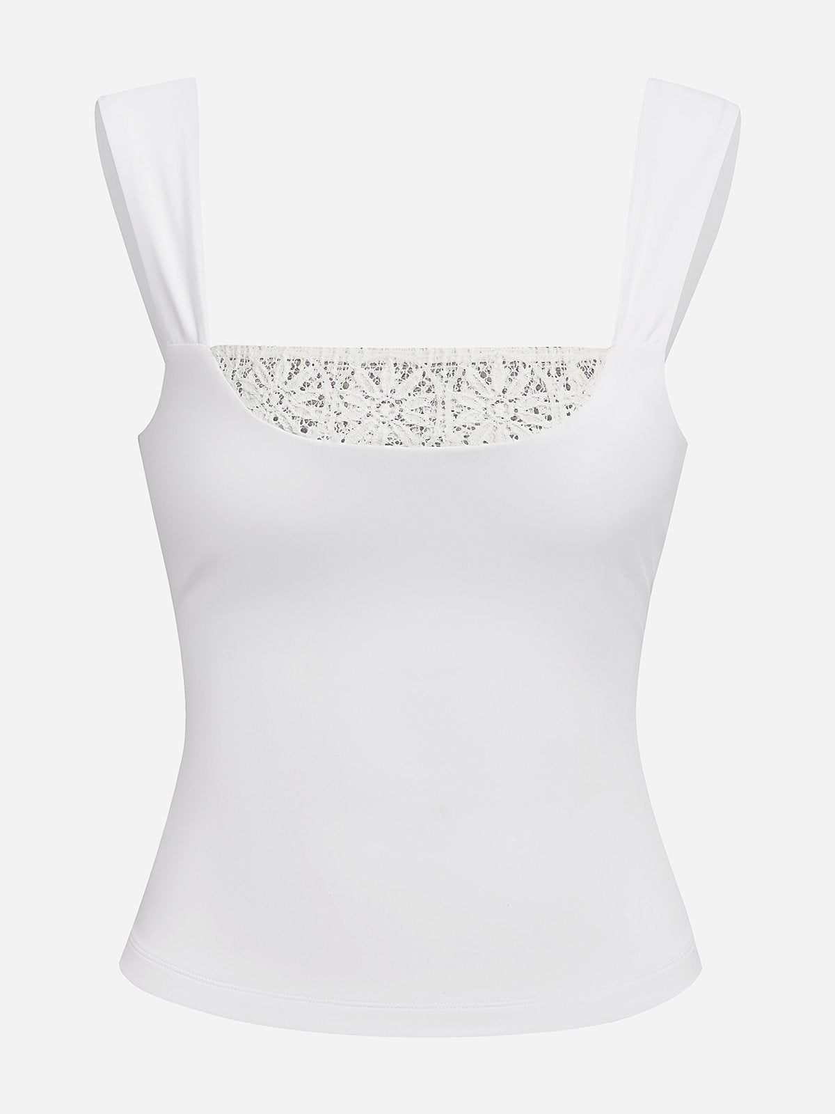 Lace Trim Wide Straps Square Neck Tank Top