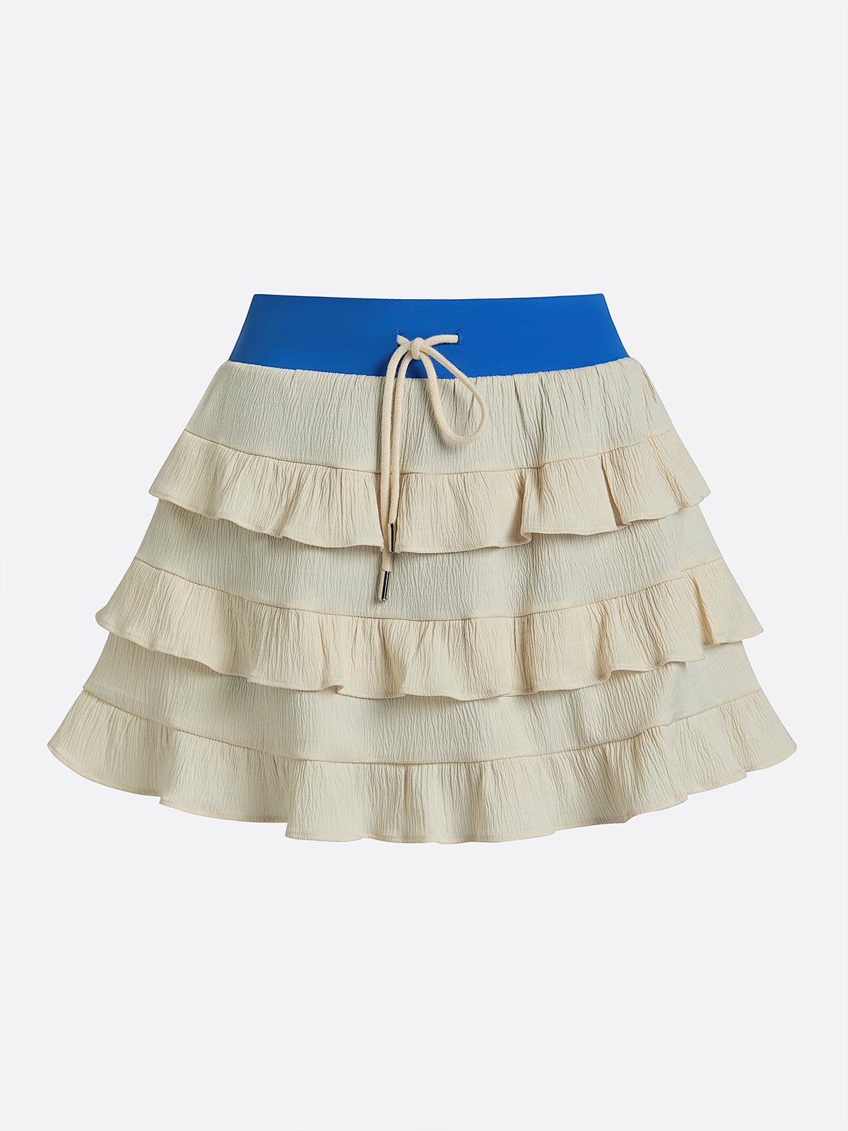 Contrast Waist Tiered Ruffles Tennis Skirt Beige