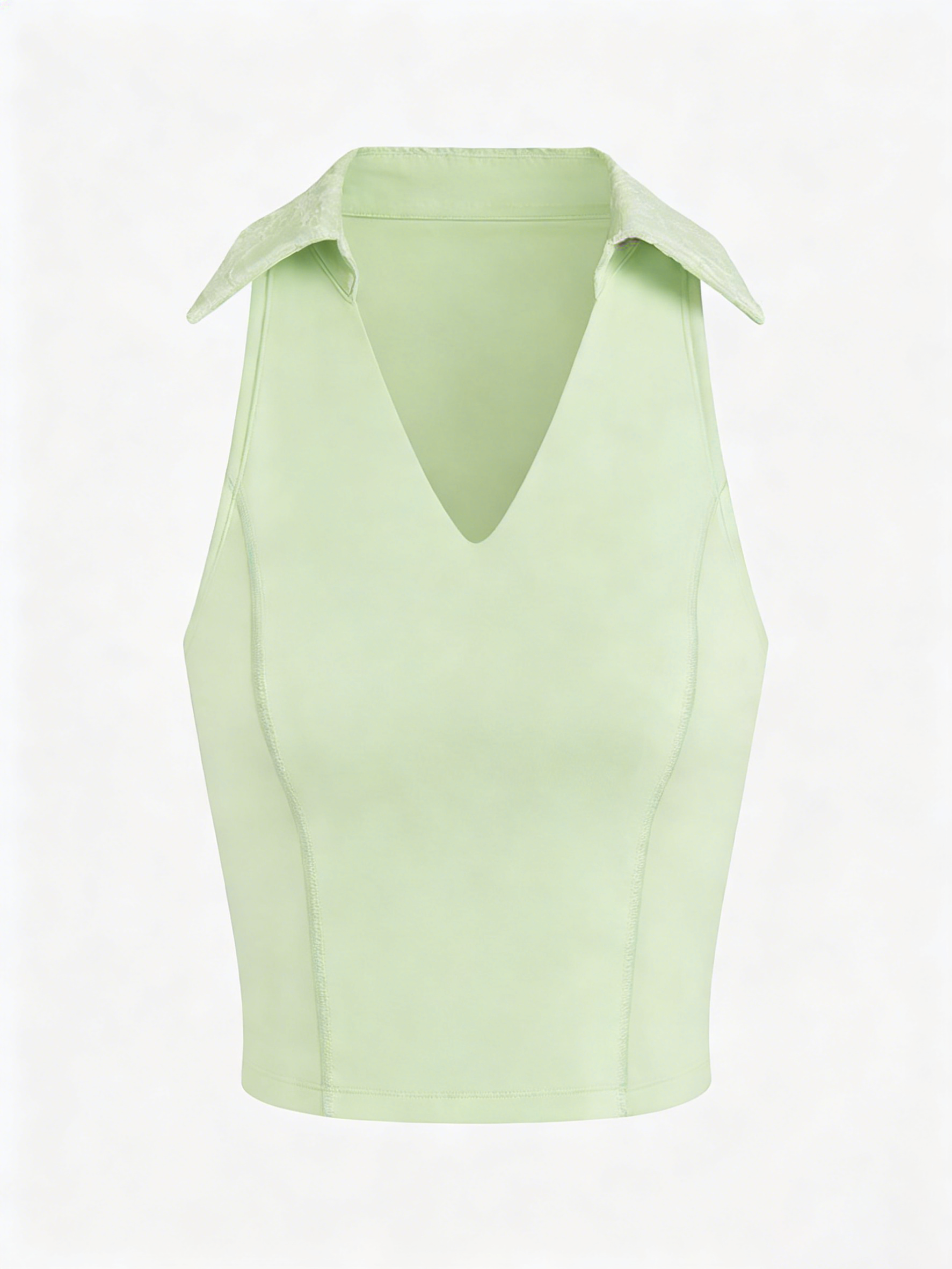 High Elasticity Lace Polo Crop Tank Top Green