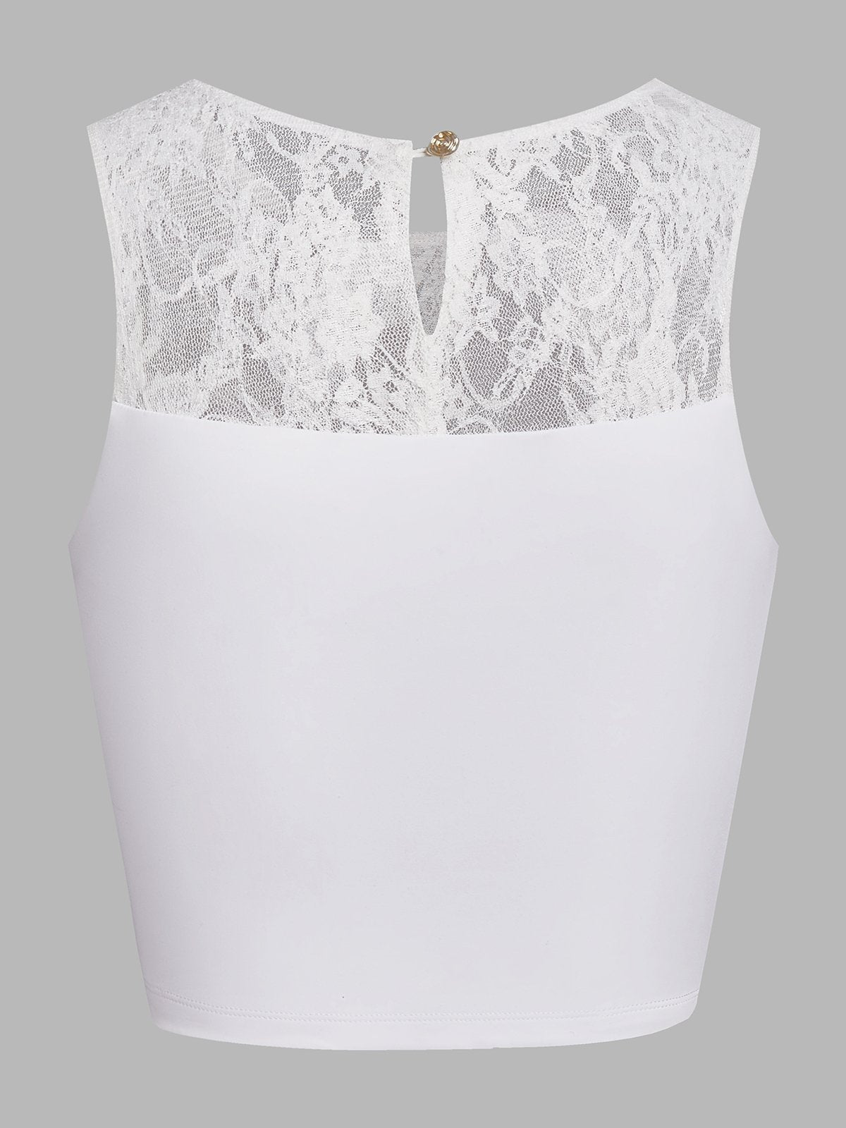 Lace Splicing Crew Neck Crop Tank Top