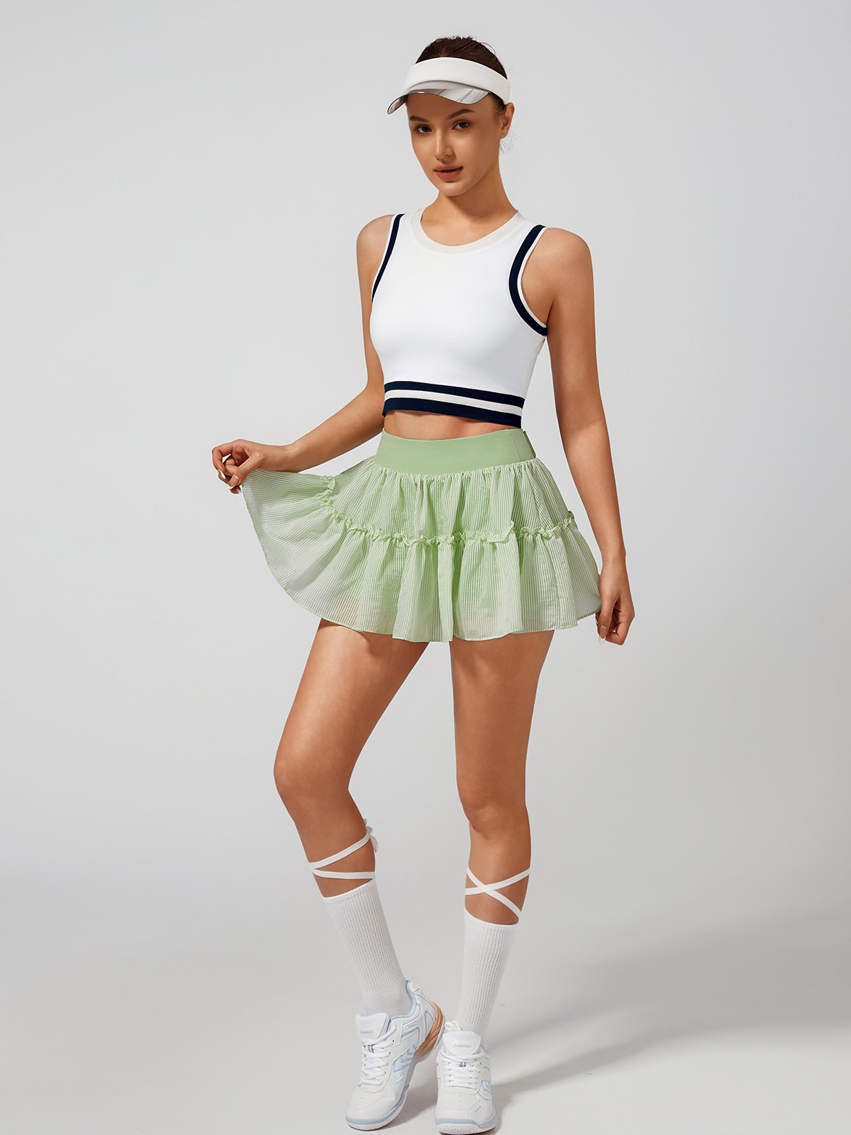 High-stretch Waistband Bow Tennis Skirt Green