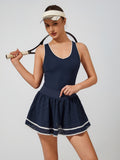 Light-to-medium Support Straps Breathable Ribbed Tank Top Navy Blue