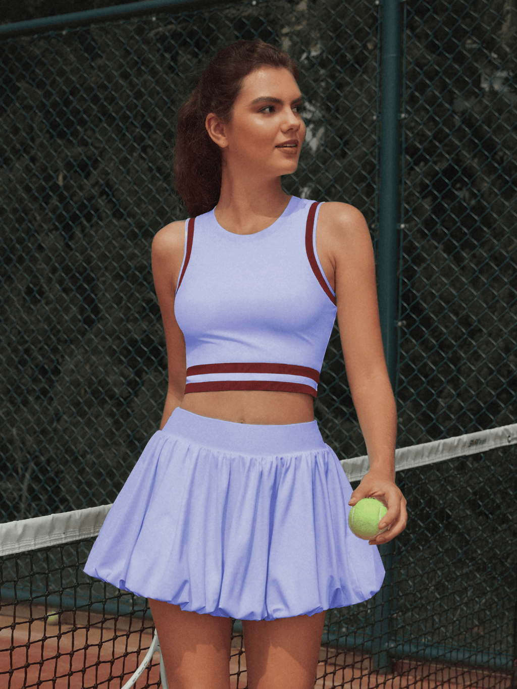 Pocket Stitching Bubble Tennis Skirt Burgundy
