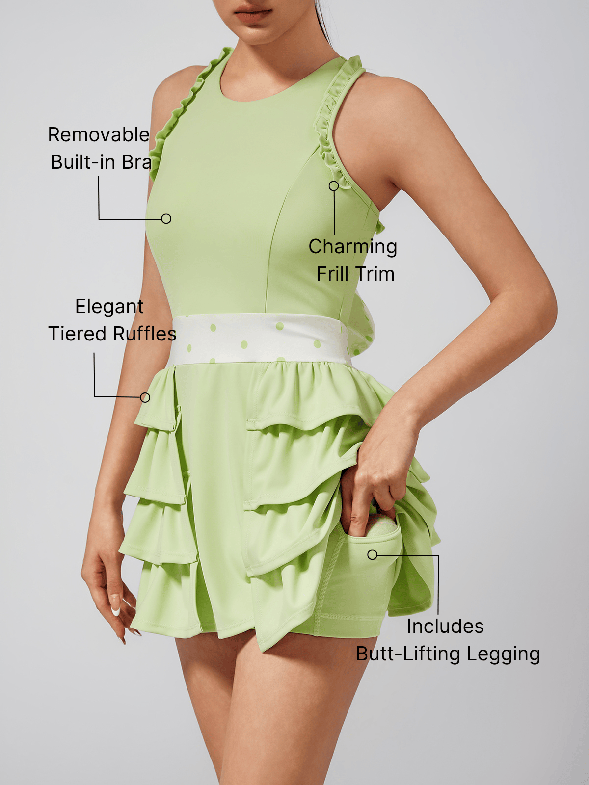 Built-in Bra Bow Folds Crew Neck Sleeveless Tennis Dress