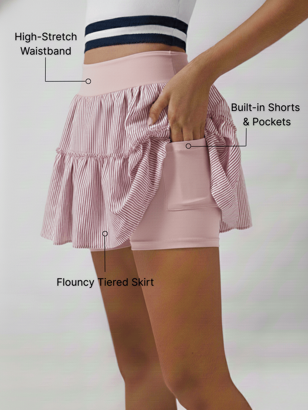 High-stretch Waistband Bow Tennis Skirt Light Pink