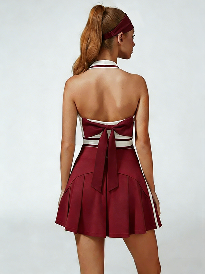Cute Bow Halter Neckline Crop Tank Top with Built-in Bra