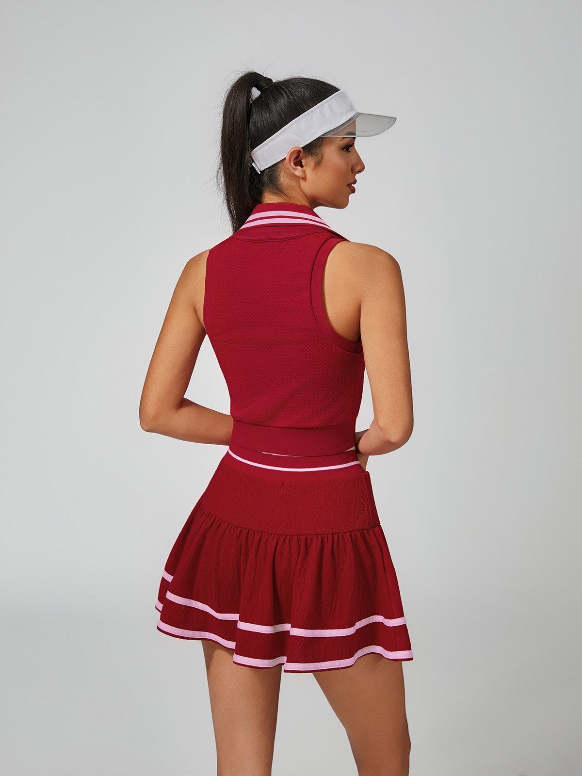 Collegiate Stripes Pleated Tennis Skirt Red