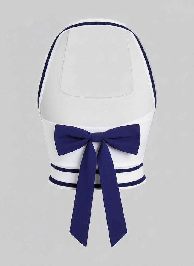 Cute Bow Halter Neckline Crop Tank Top with Built-in Bra