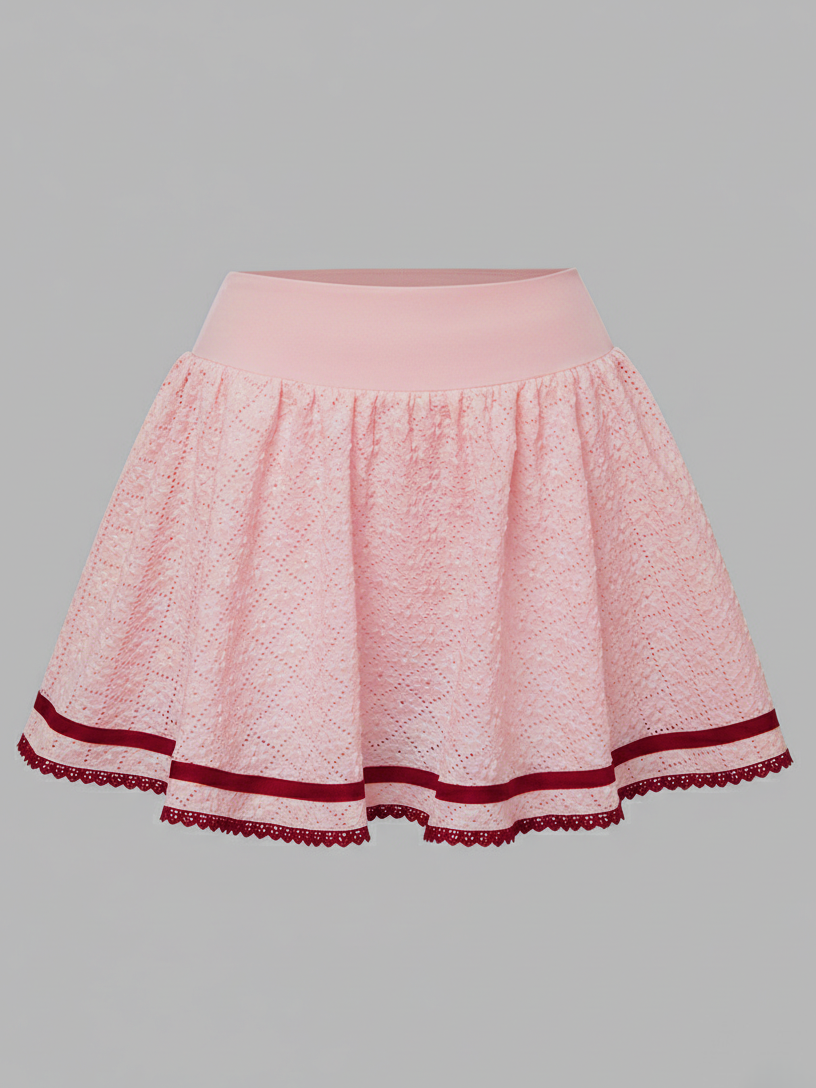 High Elasticity Hollow Out Tennis Skirt Berry Pink