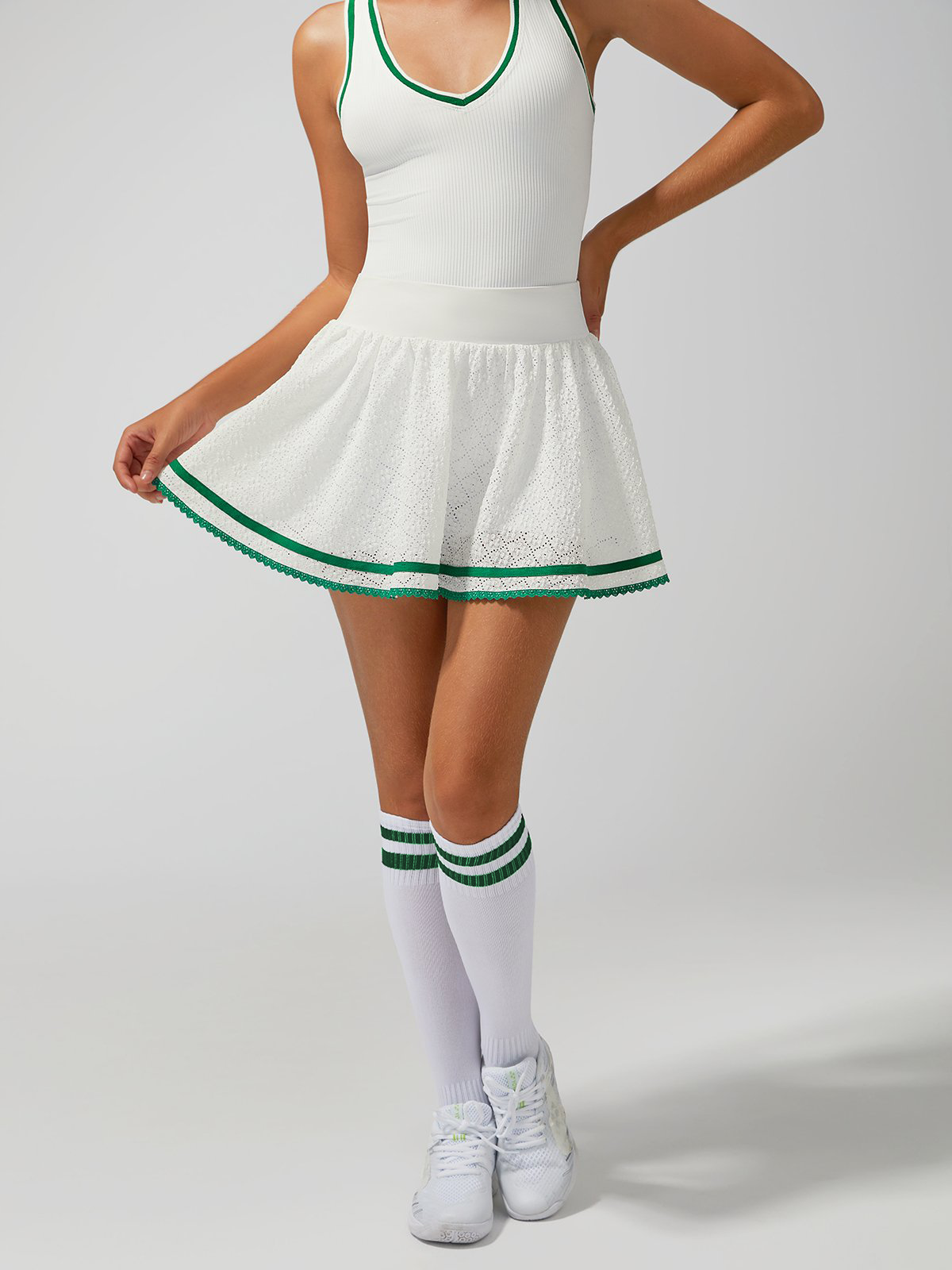 High Elasticity Hollow Out Tennis Skirt Navy Blue