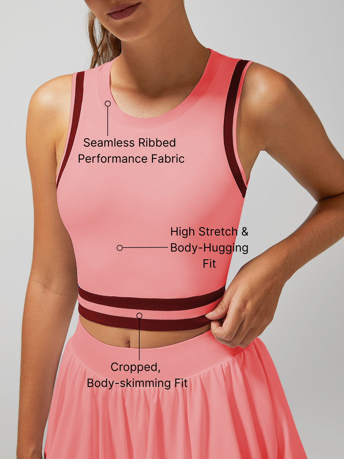 Seamless Ribbed Performance Fabric Crew Neck Crop Tank Top