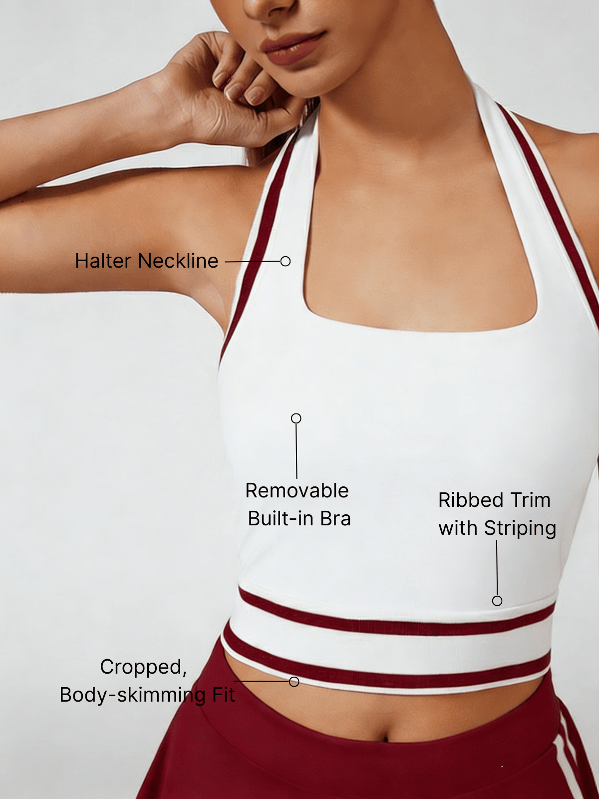 Cute Bow Halter Neckline Crop Tank Top with Built-in Bra