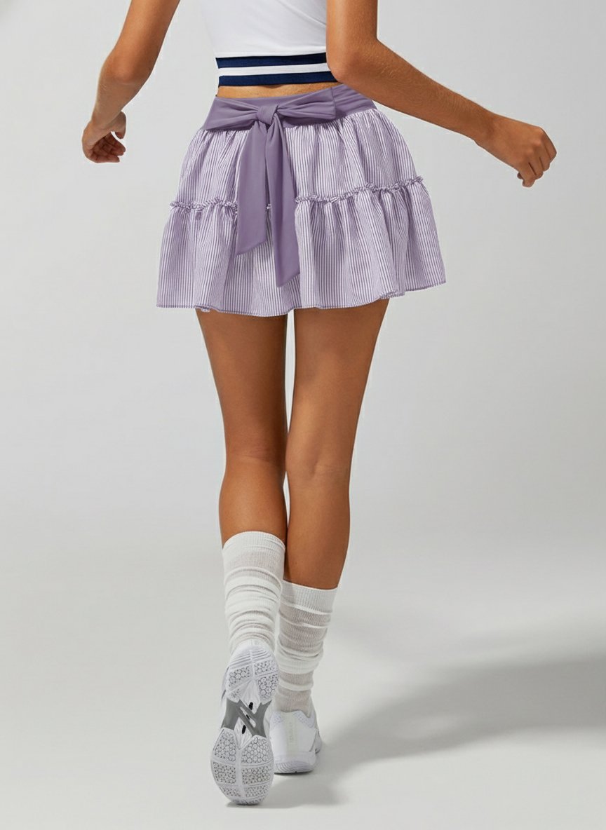 High-stretch Waistband Bow Tennis Skirt Purple