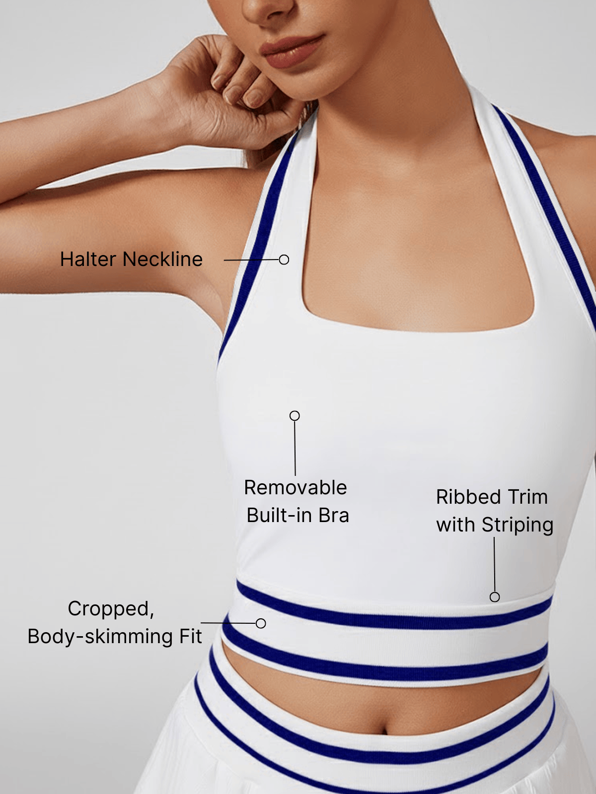 Cute Bow Halter Neckline Crop Tank Top with Built-in Bra Purplish Blue