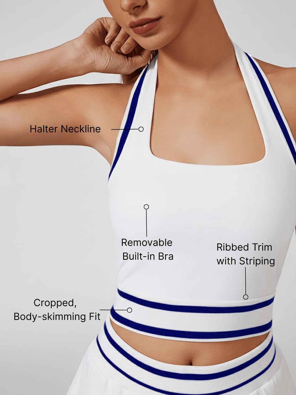 Cute Bow Halter Neckline Crop Tank Top with Built-in Bra