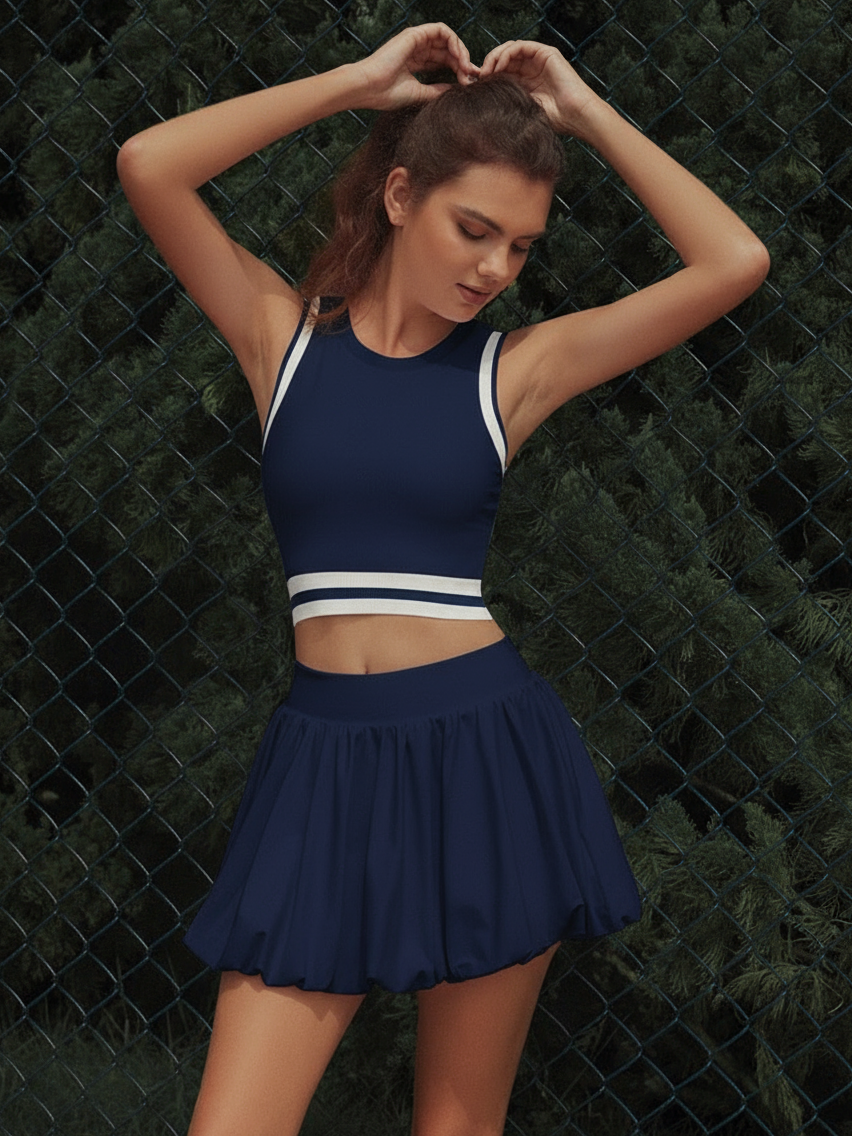 Seamless Ribbed Performance Fabric Crew Neck Crop Tank Top