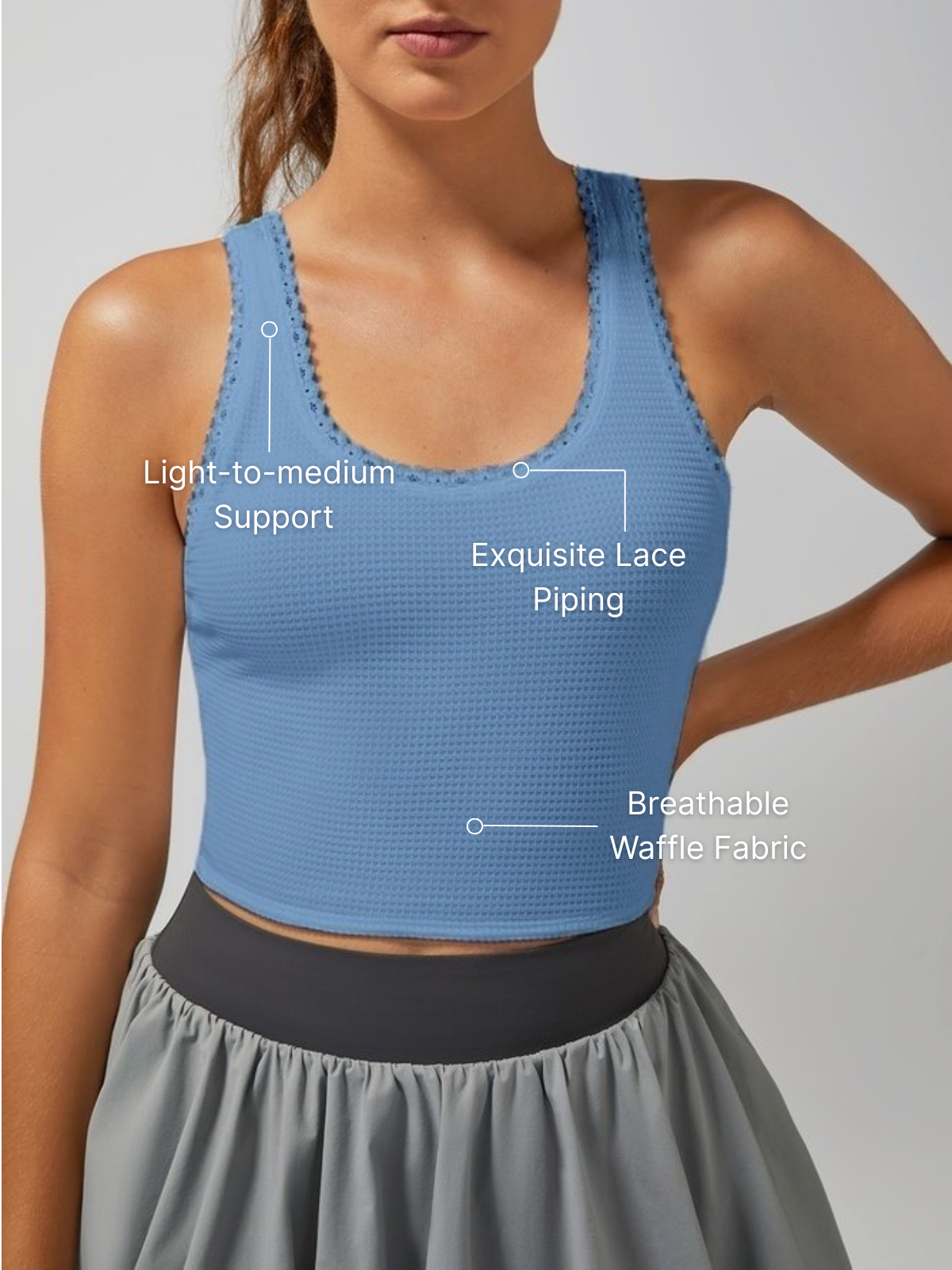 Light-to-medium Support Straps Lace Trim Crop Tank Top