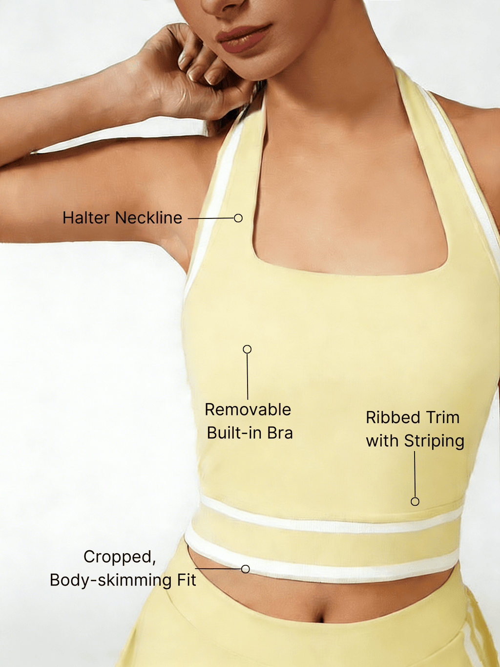 Cute Bow Halter Neckline Crop Tank Top with Built-in Bra Pink