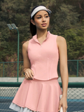 Front Zipper Stand Collar Tank Top Pink