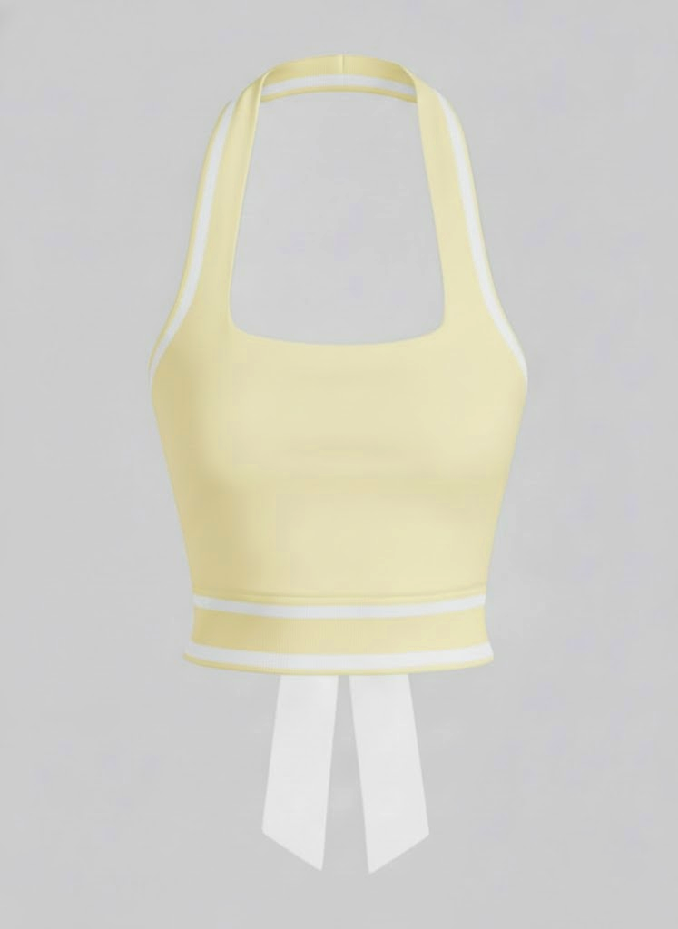 Cute Bow Halter Neckline Crop Tank Top with Built-in Bra Pink