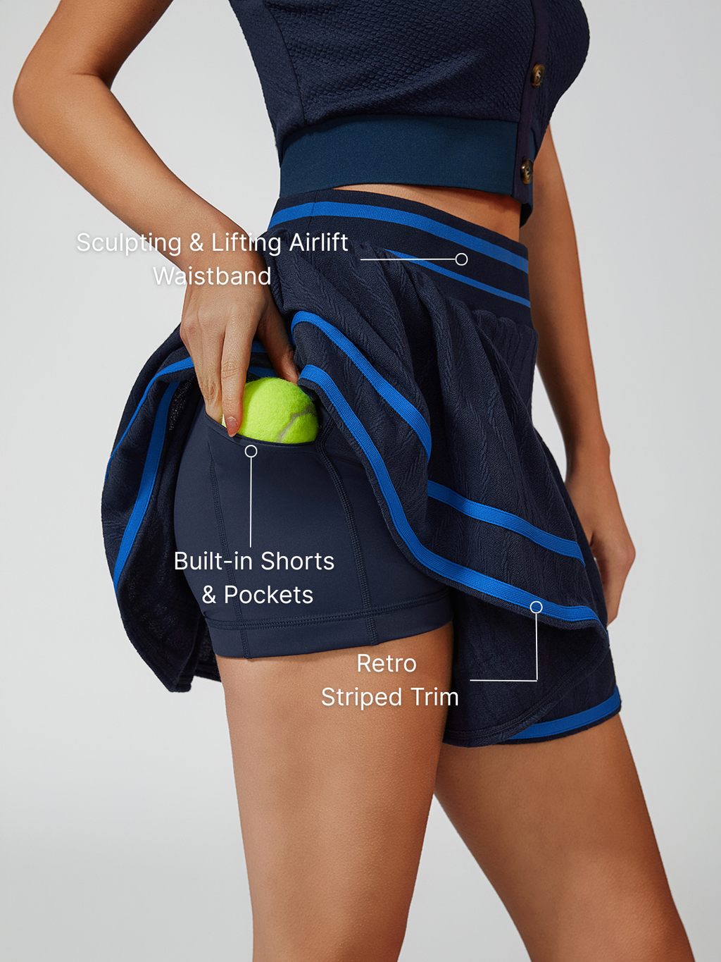 Collegiate Stripes Pleated Tennis Skirt Navy Blue