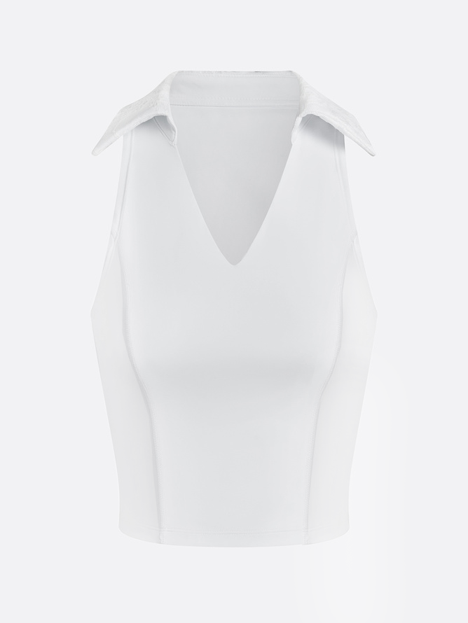 High Elasticity Lace Polo Crop Tank Top