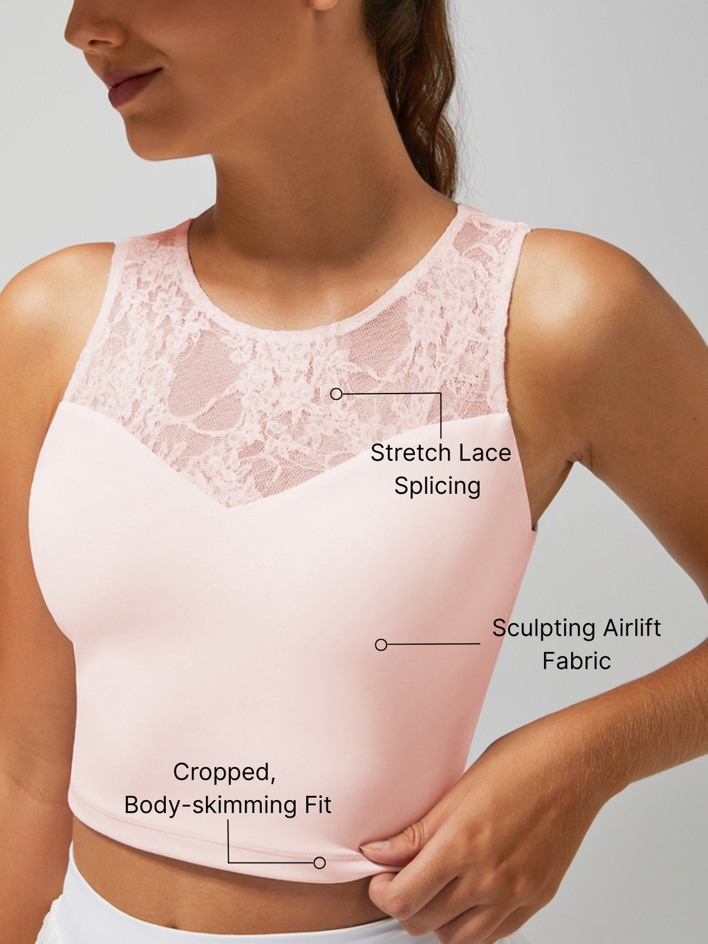 Lace Splicing Crew Neck Crop Tank Top