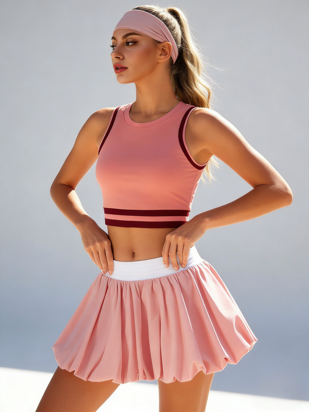 High Elasticity Bubble Tennis Skirt Pink