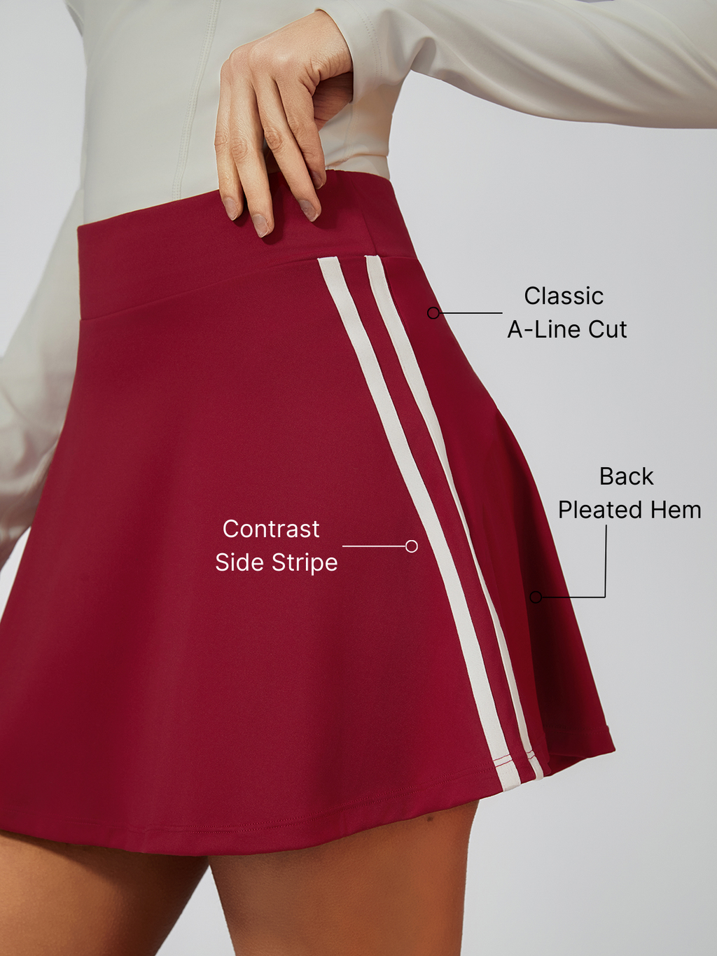 Retro Side Stripe Back Pleated A-line Tennis Skirt Pink