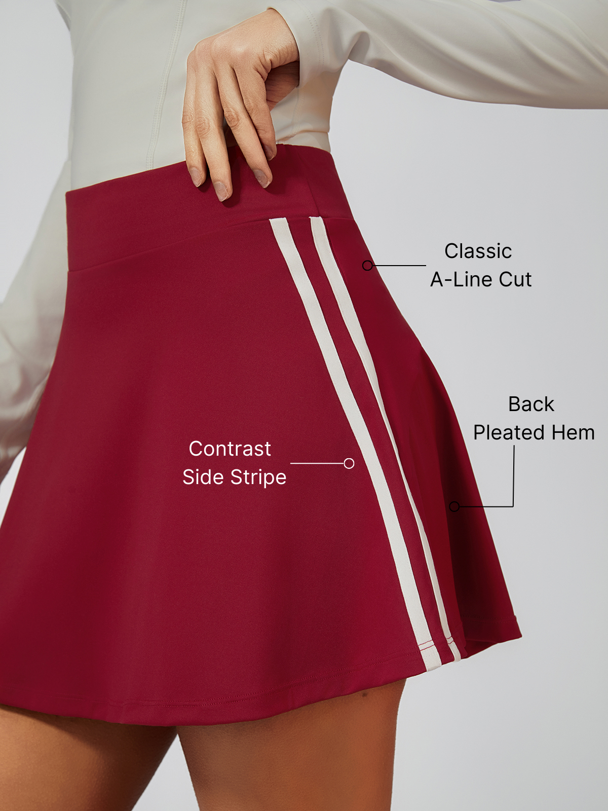 Retro Side Stripe Back Pleated A-line Tennis Skirt Pink